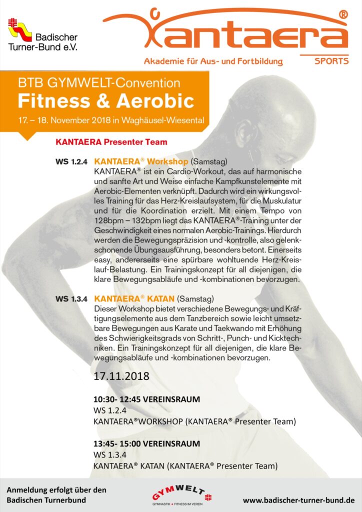Programm der BTB GYMWELT-Convention „Fitness & Aerobic“ 2018 mit KANTAERA®-Workshops