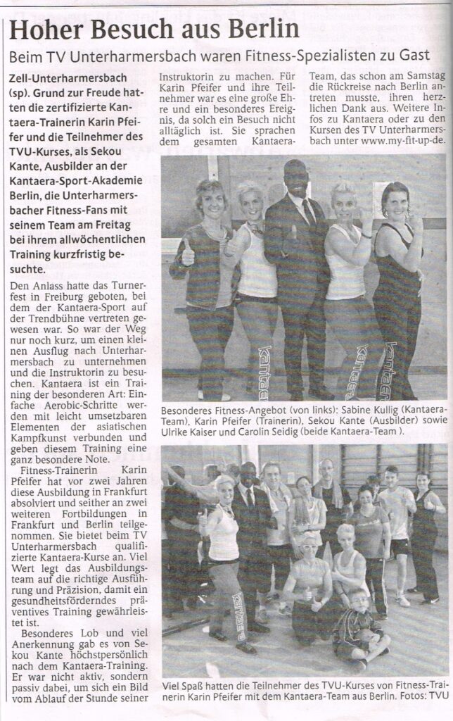 Zeitungsartikel „Hoher Besuch aus Berlin“ über KANTAERA®-Trainerin Karin Pfeiffer in Unterharmersbach