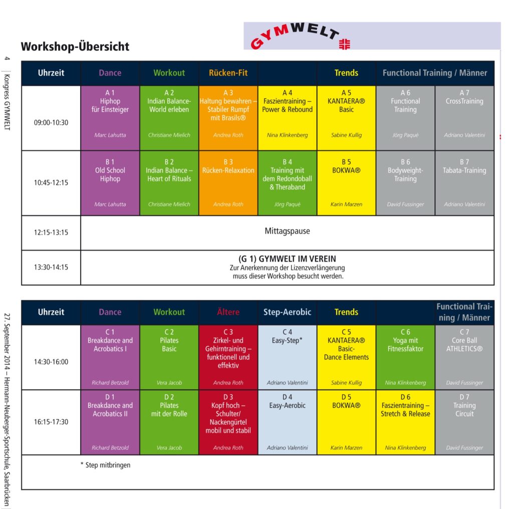 Programm des STB-GYMWELT-Kongresses Saarbrücken 2014 mit KANTAERA®